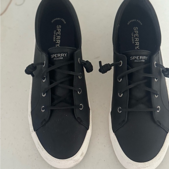Sperry Black Canvas Shoes with White Soles/ pre -owned - Picture 1 of 6